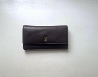 Vintage 00s 'Conkca' Dark Aubergine Purple Leather Bifold Wallet