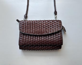 Vintage 90s 'Talbots' Timber Brown Woven Leather Crossbody Bag