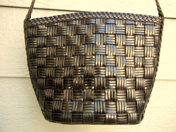 Vintage 70s Black 'Cem' Woven Leather Bucket Bag - image 2