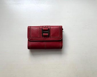 Vintage 00s 'Fossil' Red Leather Trifold Wallet