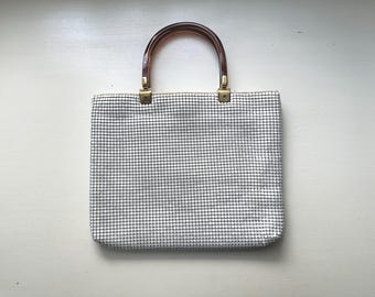 Vintage 70s White Metal Mesh and Wine Handbag