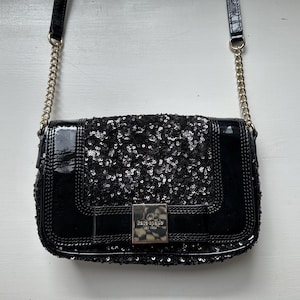 Vintage 00s &#39;Kate Spade&#39; Black Glitter and Patent Leather Crossbody Bag