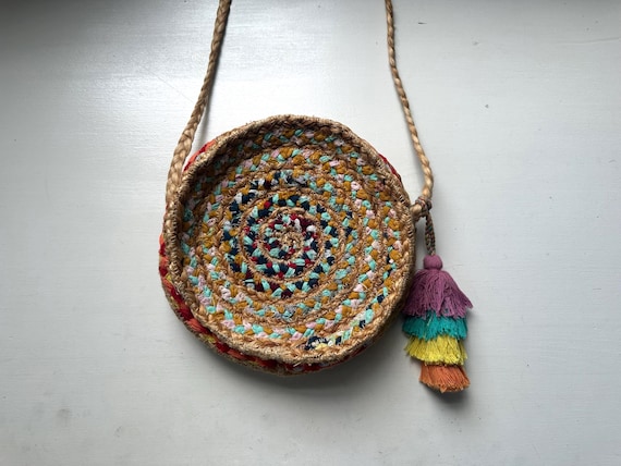 Vintage 00s 'Shiraleah Chicago' Rainbow Braided Jute Crossbody Bag
