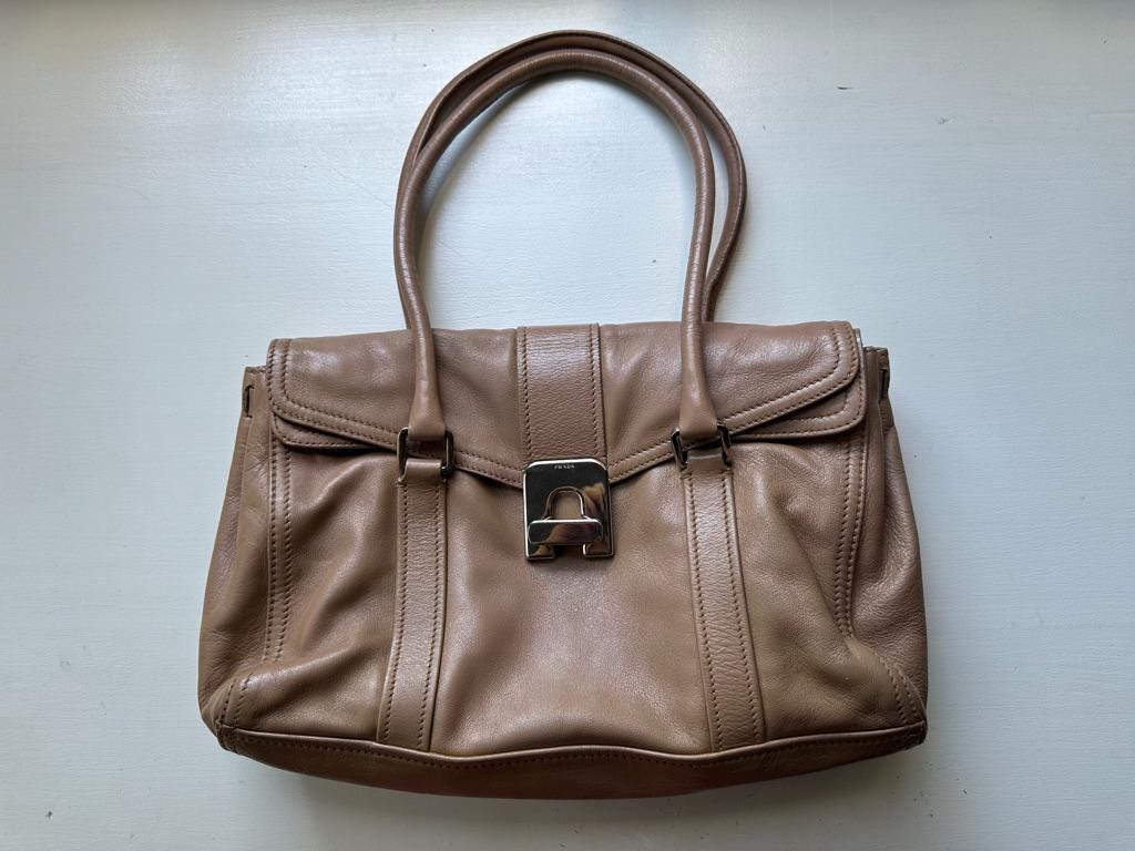 Vintage 00s 'prada' City Calf Twist Beige Brown Leather Shoulder