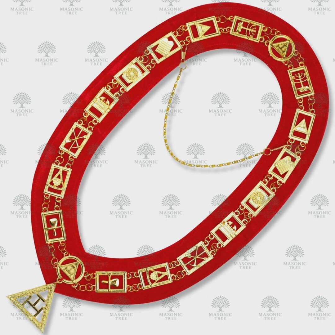 Masonic York Rite Royal Arch Triple Tau Gold Plated Chain Collar With ...