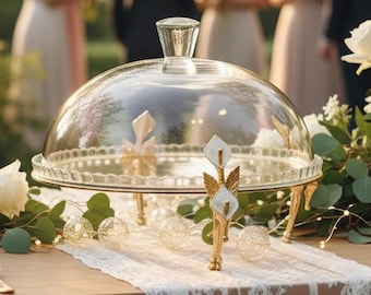 Glass Dome Cake Stand Gold Dessert Display Cloche Stainless Steel Glass Titanium