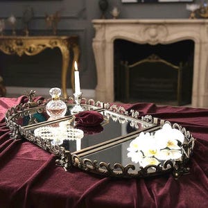 Angel Wing Mirrored Serving Tray Luxury Vanity Coffee Table Centerpiece Decor Stainless Steel Two Sizes