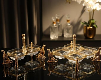 高級チーターレッグスナックサービングボウルセット スクエアガラスサーバー ステンレススチール磁器チタン