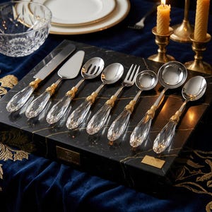 Serving Utensil Set Luxury Tableware Stainless Steel Glass Diamond Glass Handle