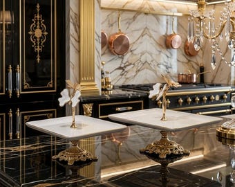 Soporte de servicio con asa de mariposa, bandeja rectangular elevada, porcelana, acero inoxidable y titanio.