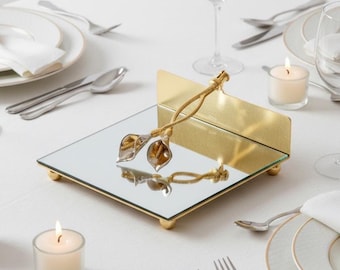 Gold Leaf Napkin Holder Mirror Glass Elegant Table Decor Luxury Dining Wedding Hosting