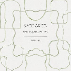 Sage Green Watercolor Frames, 51 Wedding Invitation Borders (Digital Download)
