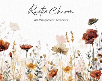 Watercolor Autumn Floral Clipart: Rustic Wedding Invitations, Boho PNG
