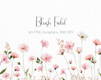 Blush Pink Cosmos Clipart: Wildflower PNG Borders (Digital Download)