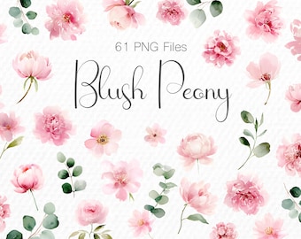 Watercolor Blush Peony Clipart, Floral Frames, Wedding Invitation PNG (Digital Download)