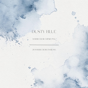 Dusty Blue Watercolor Wash PNG, Blue Watercolor Splash Clipart, Watercolor Stain Texture, Wedding Background Elements, Commercial Use