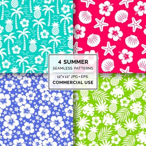 Tropical Seamless Pattern Bundle, Hawaiian Summer Beach Designs – 12"x12" JPG / EPS (Digital Download), Commercial Use