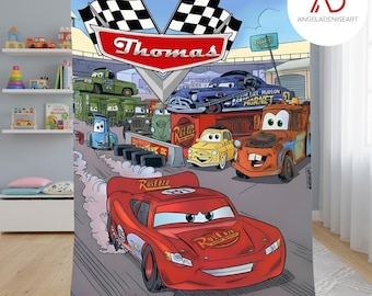 Personalized Disney Cars Blanket, Custom Name Lightning McQueen Birthday Gift for Kids