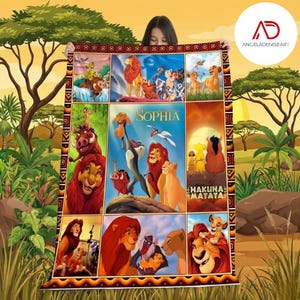 Personalized Disney Lion King Blanket, Simba Mufasa Hakuna Matata Throw, Birthday Gift for Kids