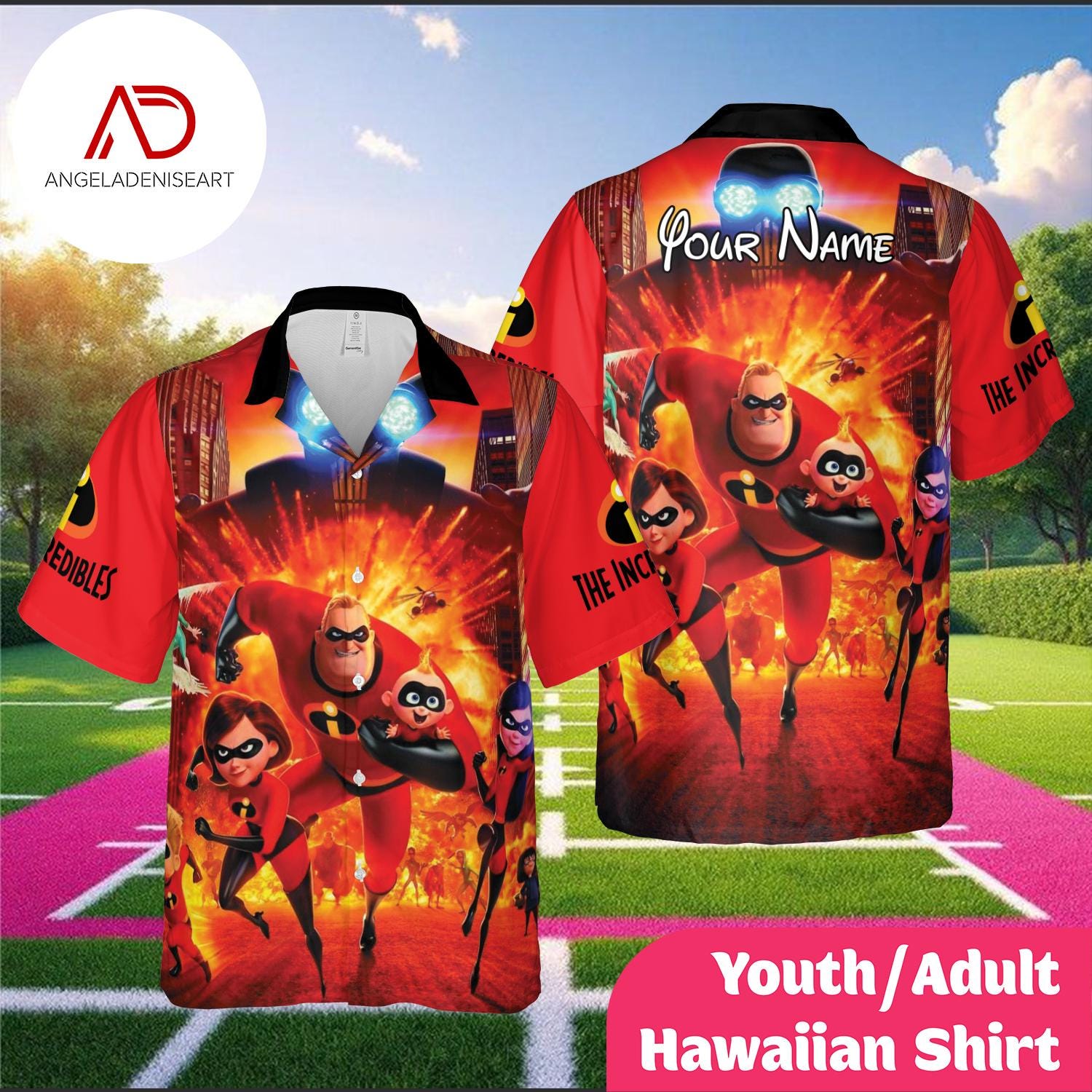 Discover Personalized Superhero Family Hawaiian Shirt, Custom Name Youth & Adult Aloha Shirt, Action Cartoon Summer Shirt