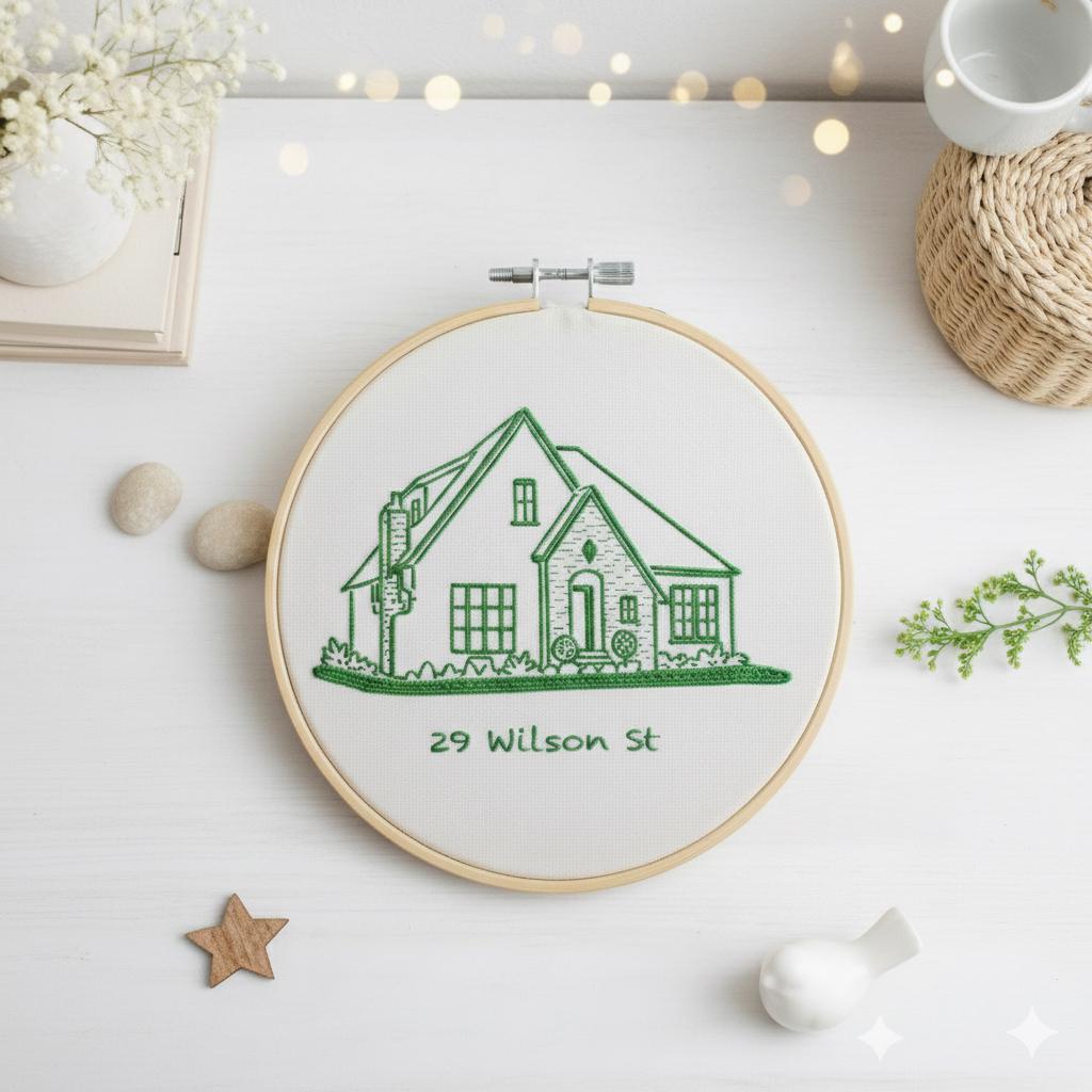 Personalized House Portrait Hoop, Custom Home Embroidery Art, Hand ...