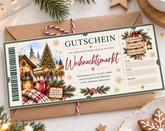 Gutschein Weihnachtsmarkt zum Ausdrucken, Zeit statt Zeug Geschenk, Erlebnis Gutschein PDF, Weihnachtsgeschenk, Geschenkidee Freundin,Advent