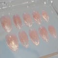 Sparkling cat-eye French pink almond nails, reusable press-on nails