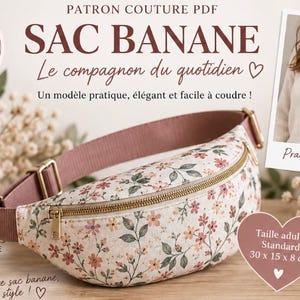 May include: A floral print bum bag with a dusty rose adjustable strap and gold-tone zipper hardware. The bag features a pattern of small pink and orange flowers with green leaves on a cream background. A heart-shaped label indicates a size of 30 x 15 x 8 cm.
