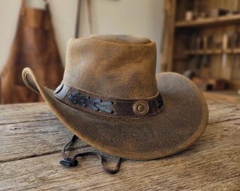 Winfield Cover Brown Suede Western Cowboy Hat Feather Embellishment - Size M‎ 48 Vintage Leather Suede Brim Western Feather Hat - Winfield  main image 3