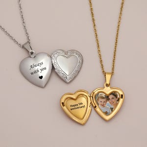 Personalisierte Herz Locket Halskette Gold oder Silber Edelstahl mit Foto Geschenk für Frau oder Kinder Geburtstagsgeschenk für Sie