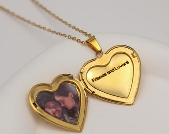 18K Vintage Photo Locket Necklace with Photo, Heart Locket Necklace With Photo, Personalized gift for her, Valentines Day gifts
