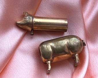 Antieke zeldzame koperen jaren 1920 Parijse varkenslippenstift collectible art deco nieuwigheid antieke make-up
