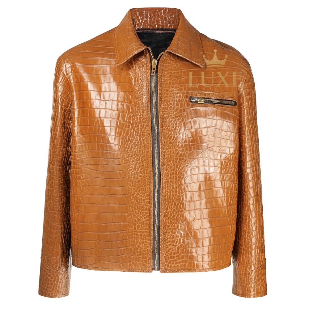 Men's Crocodile Embossed Leather Jacket | Handmade Vintage Style