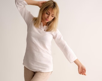 Women’s White Casual Hemp Top