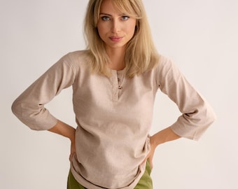 Women’s Beige Casual Hemp Top