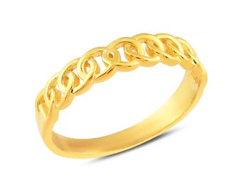 10K 14K Solid Gold Kettenglied Ring Minimalistische Band