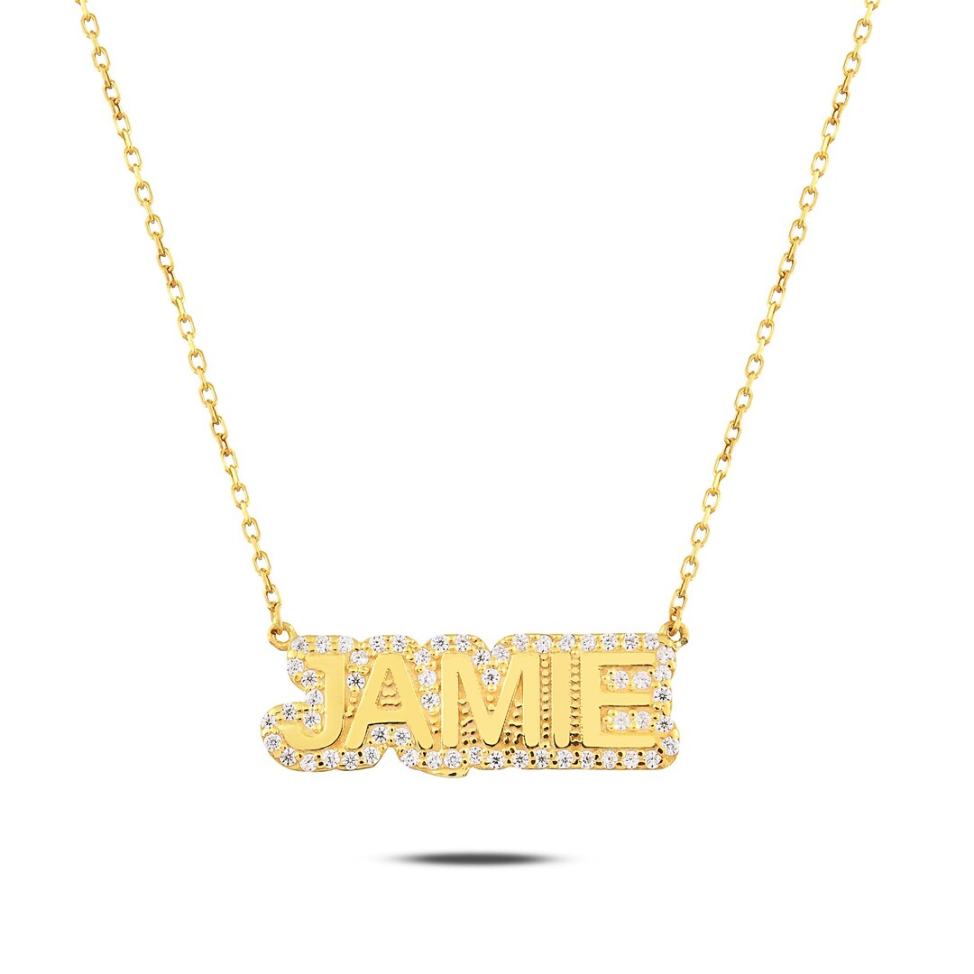 Diamond Outline Gold Custom Name Necklace, Personalized Jewelry - Etsy