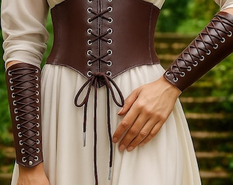 Faux Leather Medieval Costume Set: Cincher Belt & Bracers