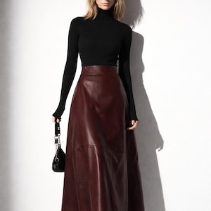 High Waist Faux Leather Maxi Skirt, A-Line Elegant Skirt