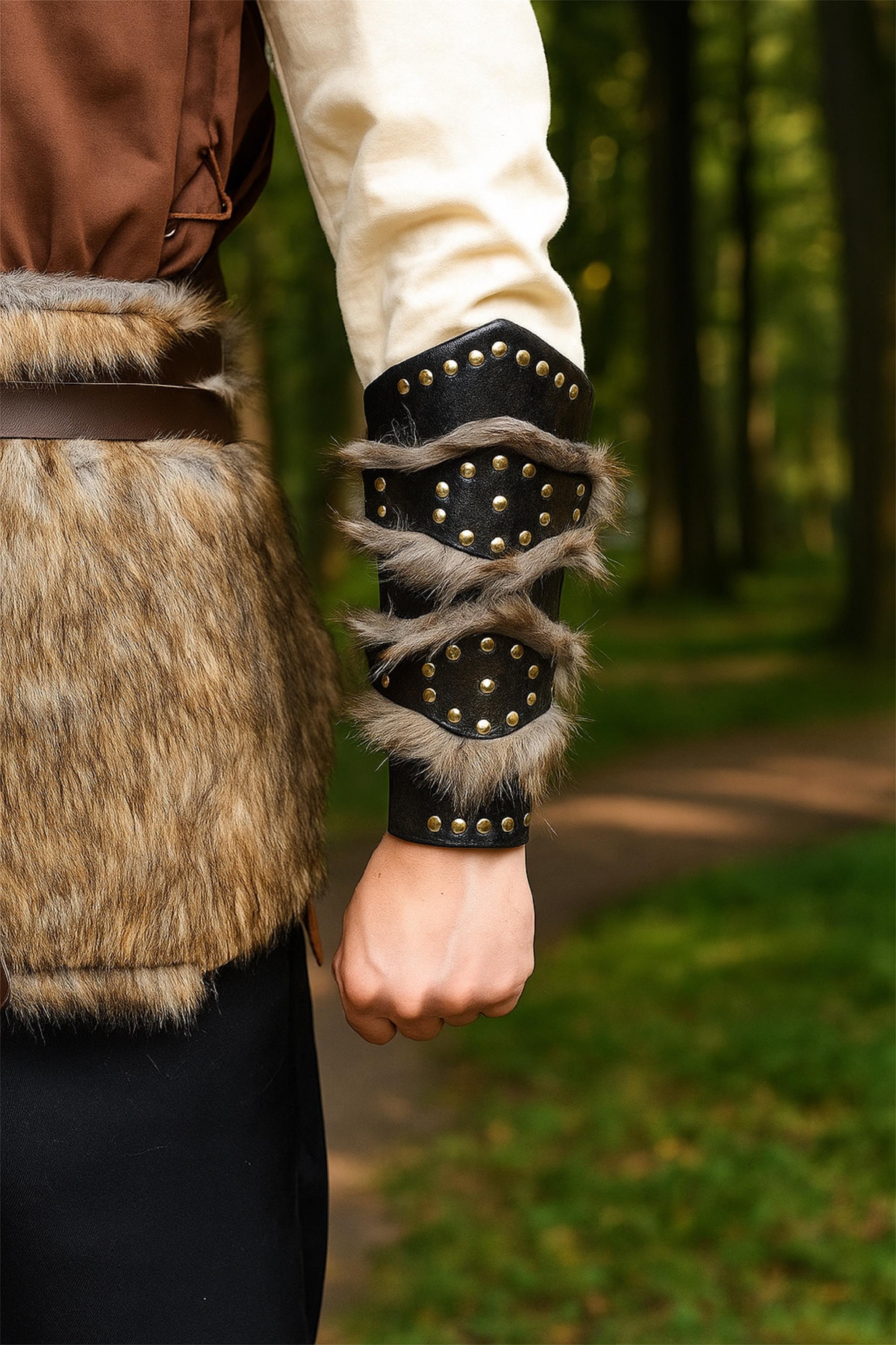 3554 Faux Leather Arm Guards Leaf Bracers Medieval Viking Belt Adults Faux Leather Arm Guards Arm Bracers – vikingshields main image 2