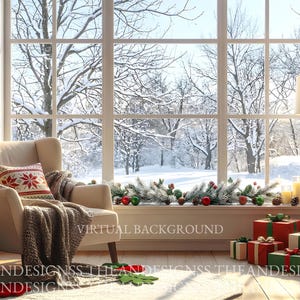 Winter Teams Virtual Background • Christmas Cozy Home Office Digital Backdrop •  Holidays Zoom Meeting