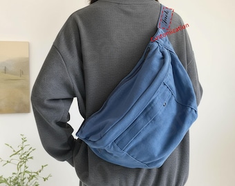 Minimalist Unisex Canvas Crossbody Bag, Personalized Embroidered Bag, Office Commuter Canvas Bags, School Bag, Large Capacity Shopping Bag
