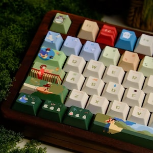 Ghibli Anime Keycap Set 144 | Japanese Style PBT Custom Handmade for Mechanical Keyboards Cherry MX & MX Style | Artisan Cute Gift for Gamer