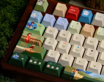 Ghibli Anime Keycap Set 144 | Japanese Style PBT Custom Handmade for Mechanical Keyboards Cherry MX & MX Style | Artisan Cute Gift for Gamer