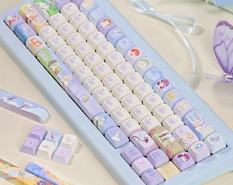 Freirem Anime Keycap Set 144 | Japanese Style PBT Custom Handmade for Mechanical Keyboards Cherry MX & MX Style | Artisan Cute Gift Gamer