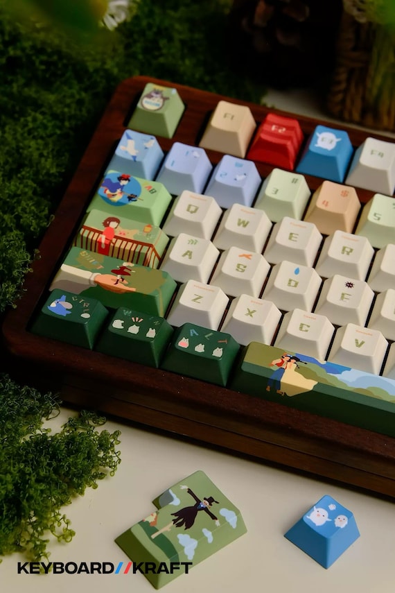 Ghibli Anime Keycap Set 144 | Japanese Style PBT Custom Handmade for Mechanical Keyboards Cherry MX & MX Style | Artisan Cute Gift for Gamer