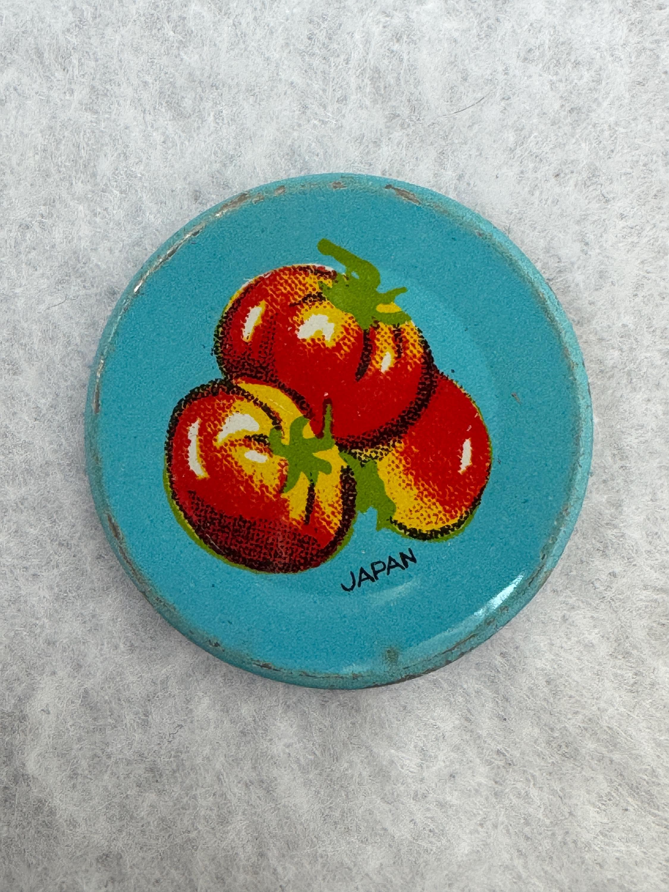 Vintage Japanese Mini Tin Plates Set of 10 Tomato Toy Dishes Retro