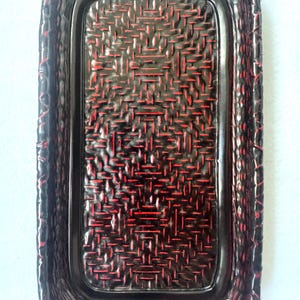 Vintage Kurume Kuran Lacquer Serving Tray with Box Japanese Red Black Bon Tray Rectangular Washoku Tableware 1980s