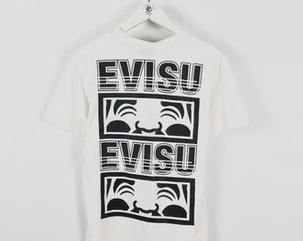 Vintage 00s Evisu Logo Smile Faces Japanese brand tee y2k hype Japan Denim brand