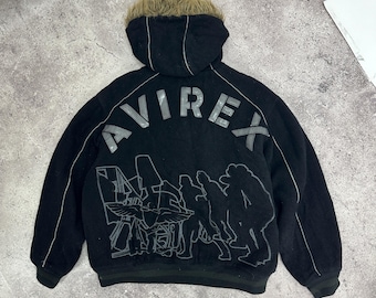 Vintage 90s Avirex Leather & Wool Jacket USA embroidered y2k Varsity